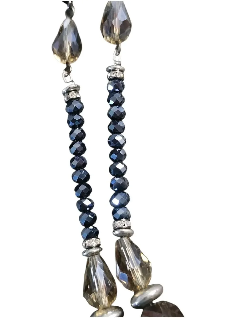 Silvertone Gunmetal Beaded Multi Strand Layered Necklace